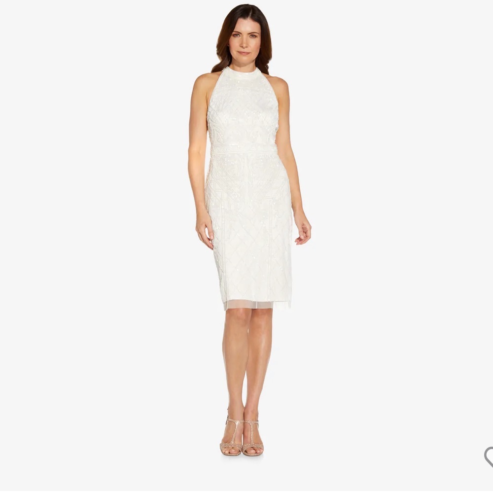 Adrianna papell beaded halter cocktail dress in ivory